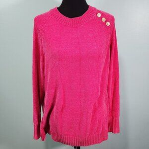 Belle by Kim Gravel Crewneck Pink with Gold Accent Buttons Medium.  Lot E